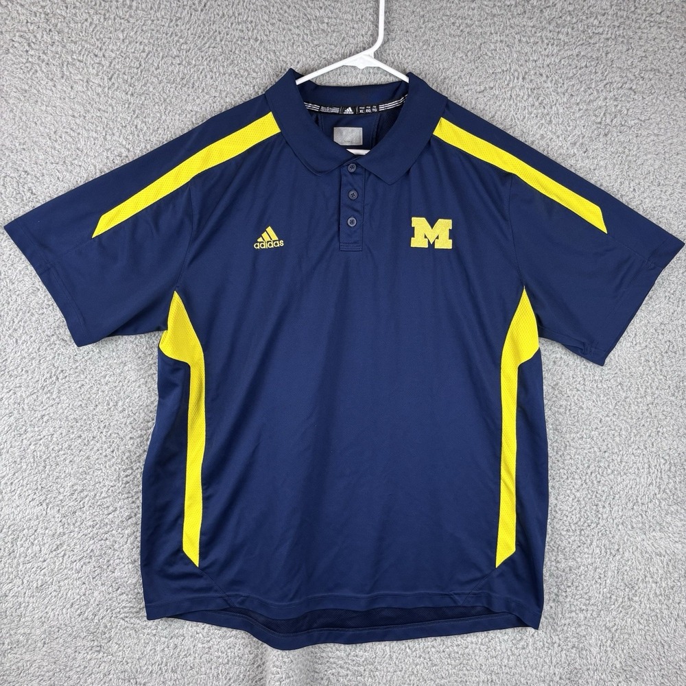 Michigan Wolverines Mens Polo Adidas Climalite‎ Size XL Navy with Maize Logo